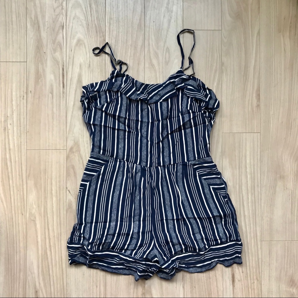 Ann Taylor LOFT Striped Ruffle Romper